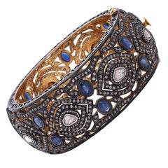 Rose Cut Diamond & Sapphire Bracelet Made In 18k Gold & Silver
