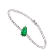 Bracciale con gemma smeraldo a pera da 2,36 carati Diamante da 2,50 carati Oro bianco 18 carati