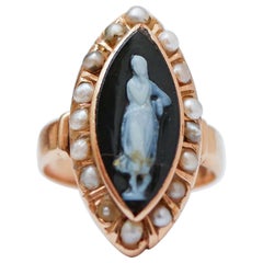 Stone, Pearls, 18 Karat Rose Gold Ring.