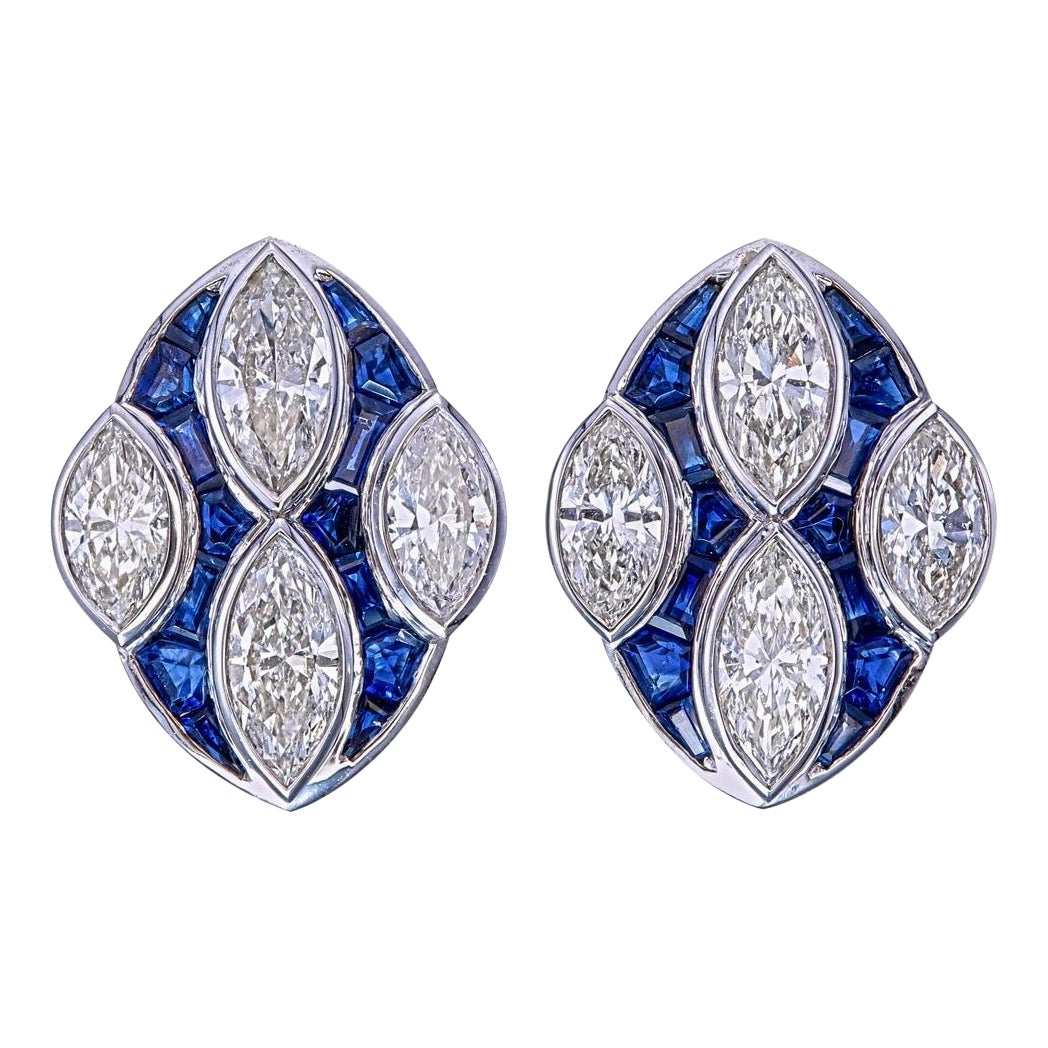 Diamond and Blue Sapphire earrings in 18 karat White Gold