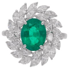 3.38 Carat Zambian Emerald Cocktail Ring 2.45 Carat SI/H Diamond 18k White Gold