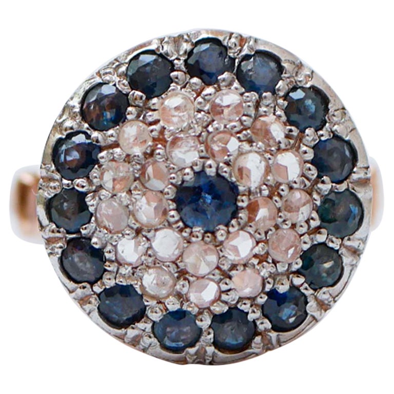Sapphires, Diamonds, Rose Gold and Silver Ring.