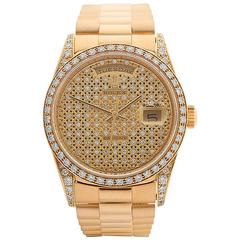 Retro Rolex Day-Date Original Diamonds and Onyx Dial 18 Karat Gold Unisex 18388, 1991