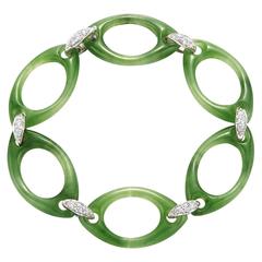 Fred Leighton Green Nephrite and Diamond Oval Link Bracelet