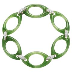 Fred Leighton Green Nephrite and Diamond Oval Link Bracelet