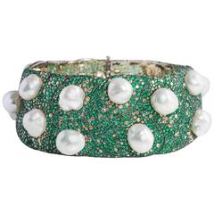 Caroline Herrera for Mikimoto Emerald Diamond Pearl Necklace 