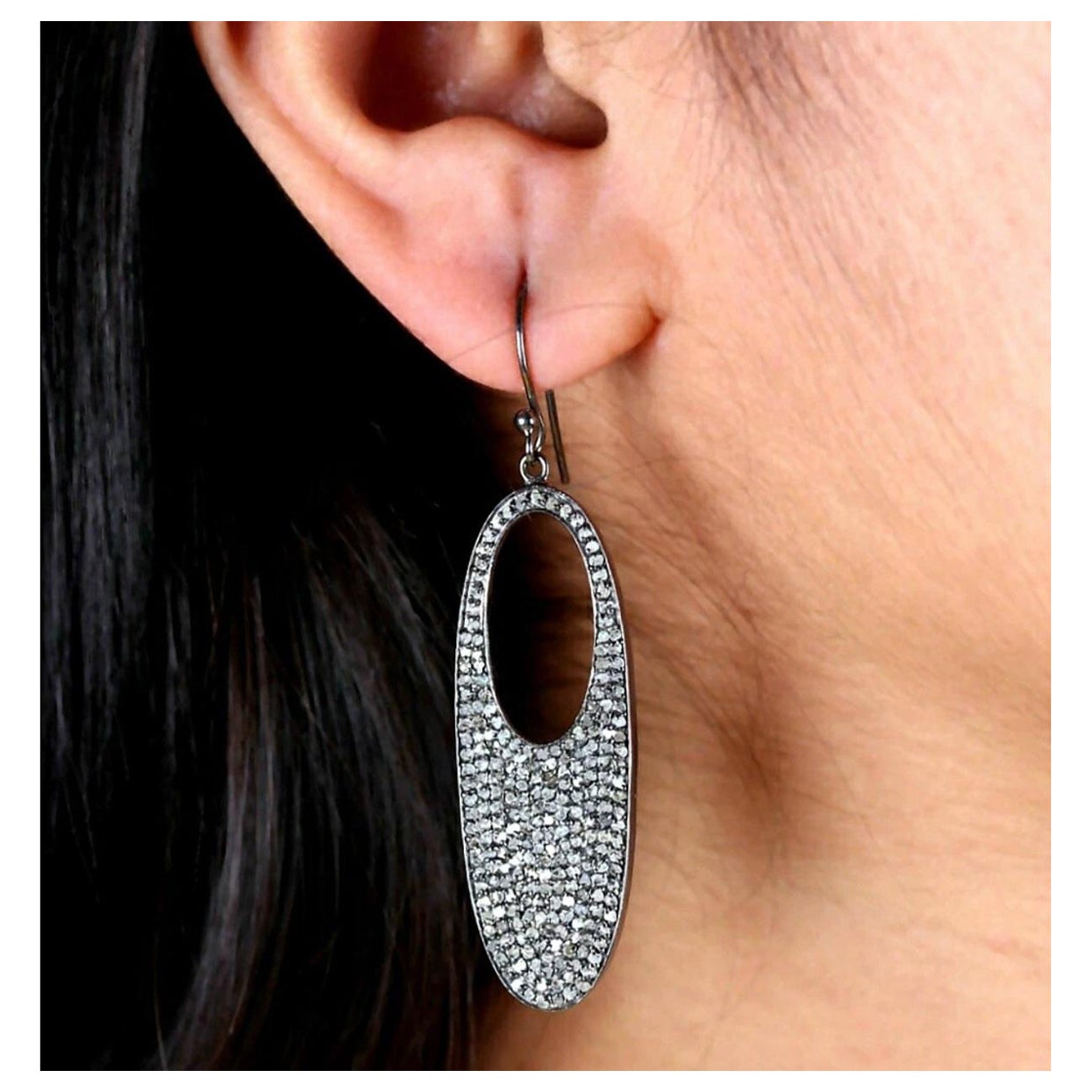 Natural Pave Diamond Designer French Hook Earring 925 Silver Diamond Earring.