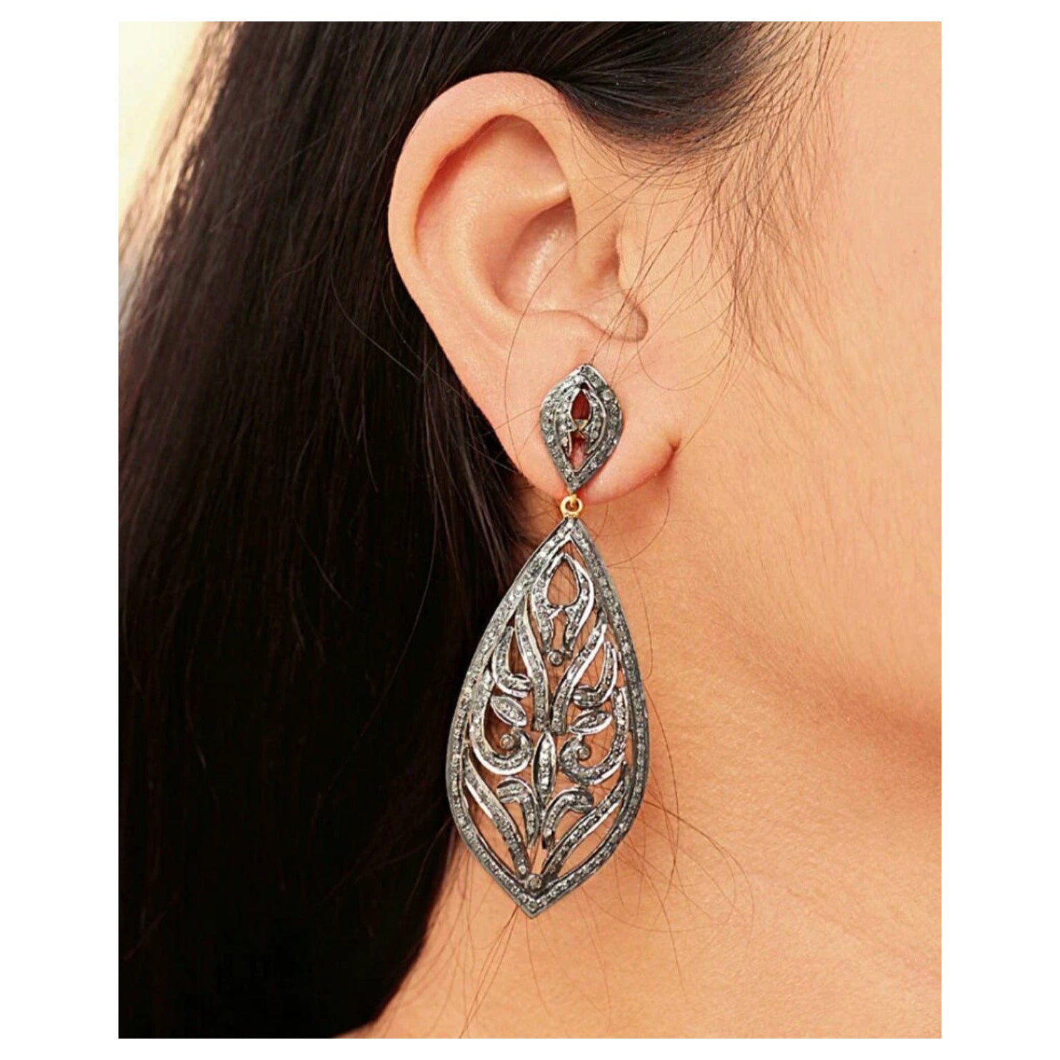 Drop Earring Pave Diamond 925 Silver Fine Drop Clip Earring Mother's Day Gift. in vendita
