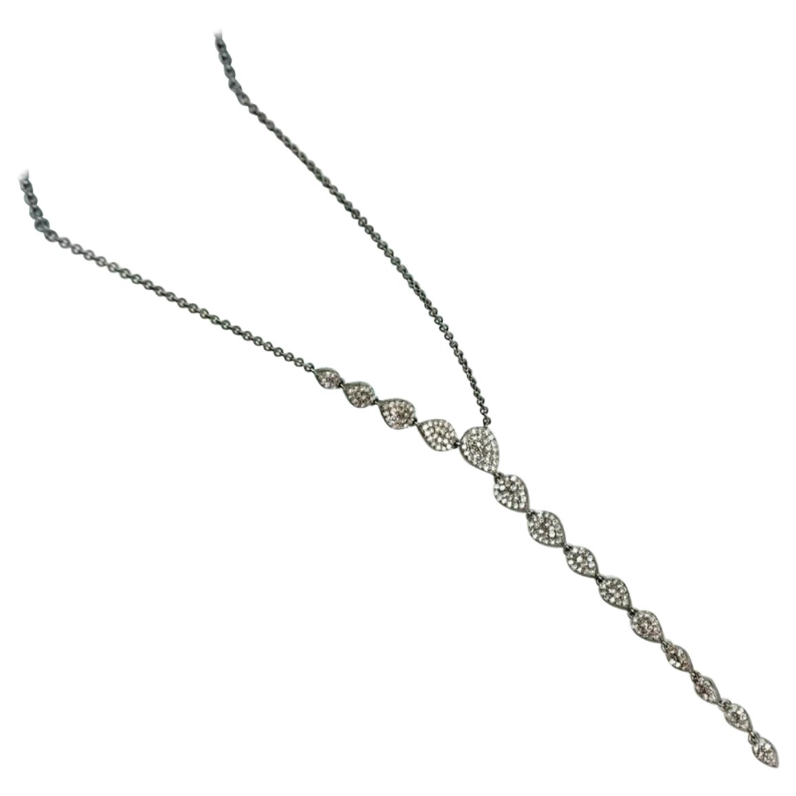 Pave Diamond Lariat Necklace 925 Silver Diamond Womens Necklace Wedding Gift.