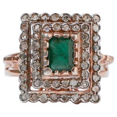 Emerald, Diamonds, Rose Gold and Silver Ring.