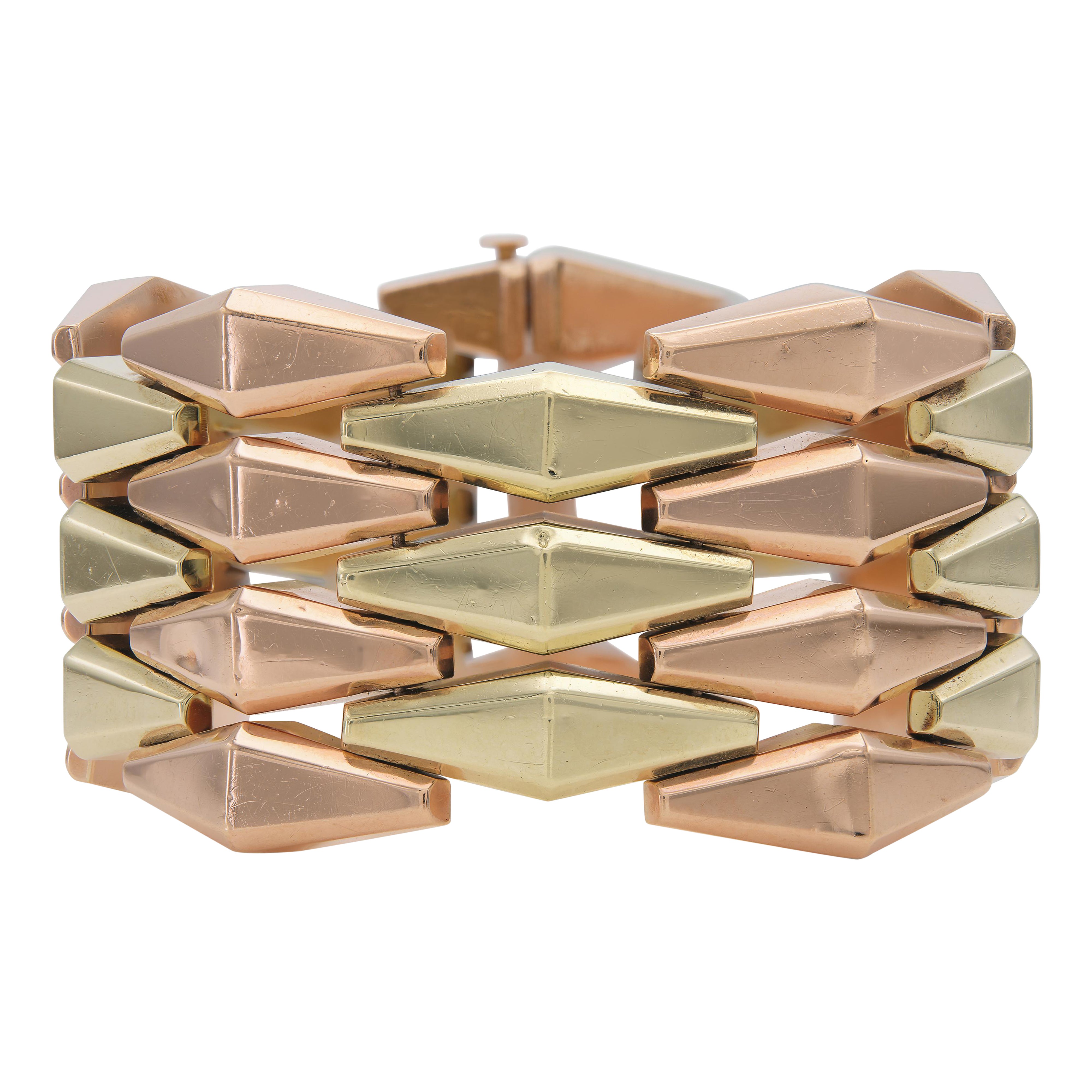 Vintage 1940s Retro Two-Toned Gold Link Bracelet