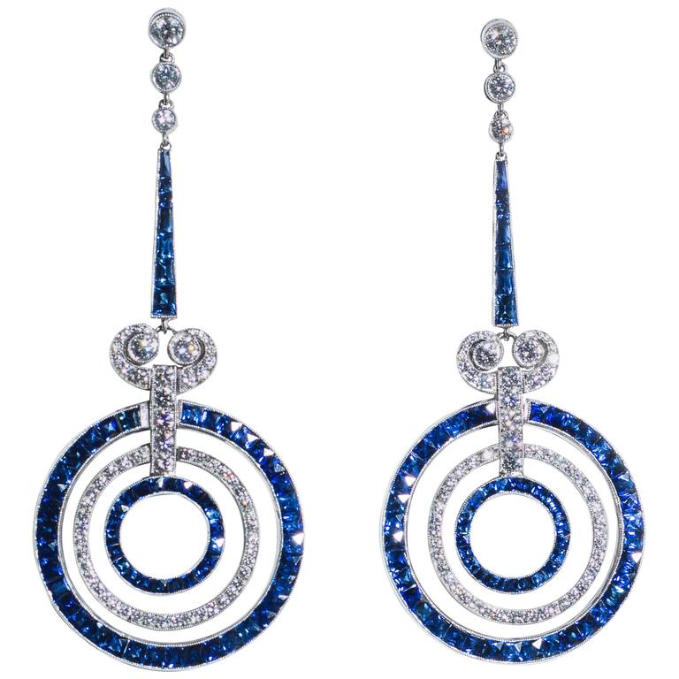 Sapphire and diamond earrings, mid-20th century 