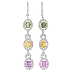 8.33 Carat Multi-Color Sapphire Dangle Earrings with Diamonds