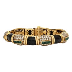 Vintage 1980s Fred Paris Enamel, Emerald & Diamond Bracelet