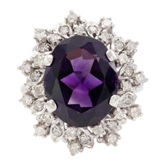 Vintage 1950s 8.00 Carat Oval Cut Amethyst Ring with Diamonds