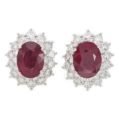 5.00 Carat Oval Rubies and 3.50 Carat Diamond Earrings