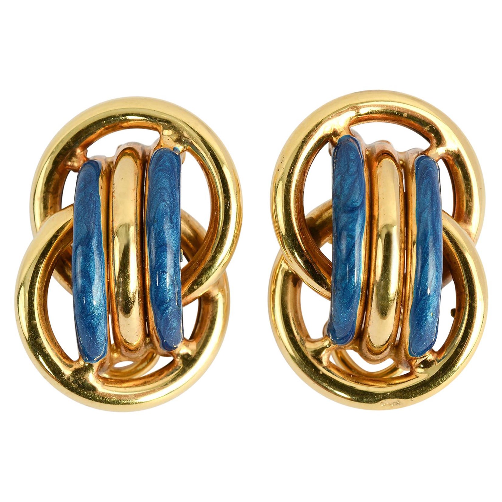 Blue Enamel Gold Earrings