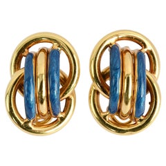Blue Enamel Gold Earrings