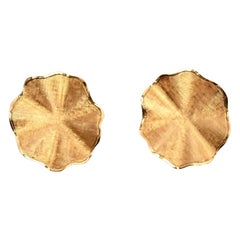 Six Part Undulating Flower Petals Gold Earrings