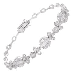 Natural 1.60 Carat Baguette Diamond Charm Bracelet 18 Karat White Gold Jewelry
