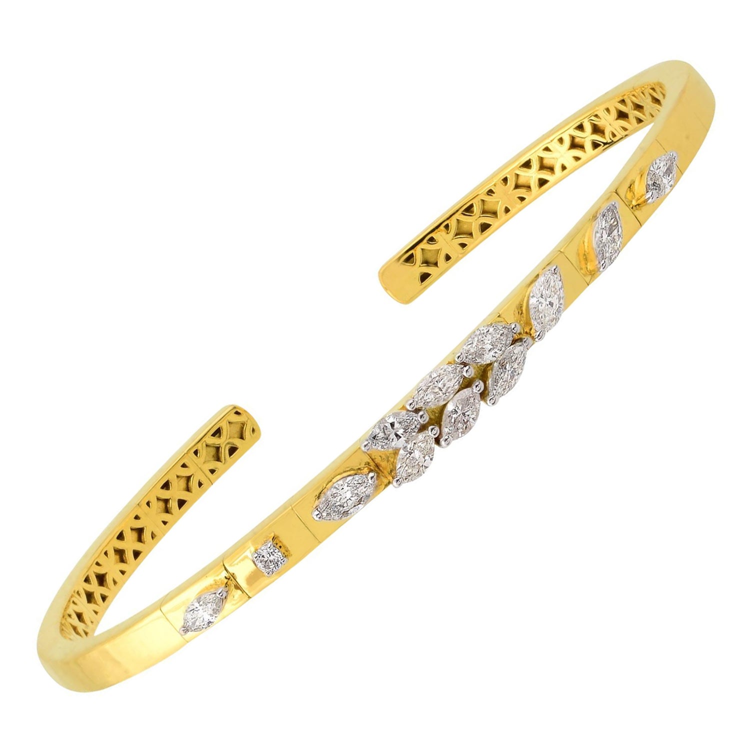 1 Carat Marquise Diamond Cuff Bangle Bracelet 18 Karat Yellow Gold Fine Jewelry