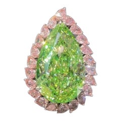 Emilio Jewelry Gia Certified 19.00 Carat Pear Greenish Pink Diamond Ring