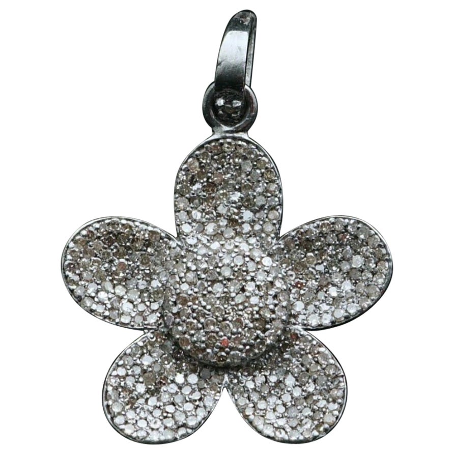 Diamond Flower Pendant 925 Sterling Silver Diamond Floral Charm Necklace Gift.