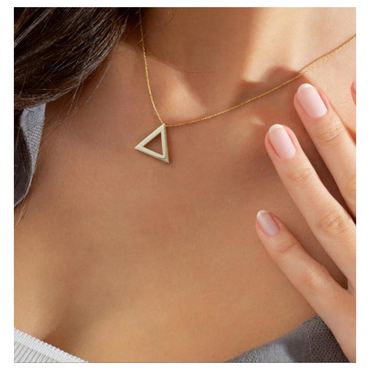 14k Solid Yellow Gold Triangle Geometric Necklace Dainty Minimalist Necklace.