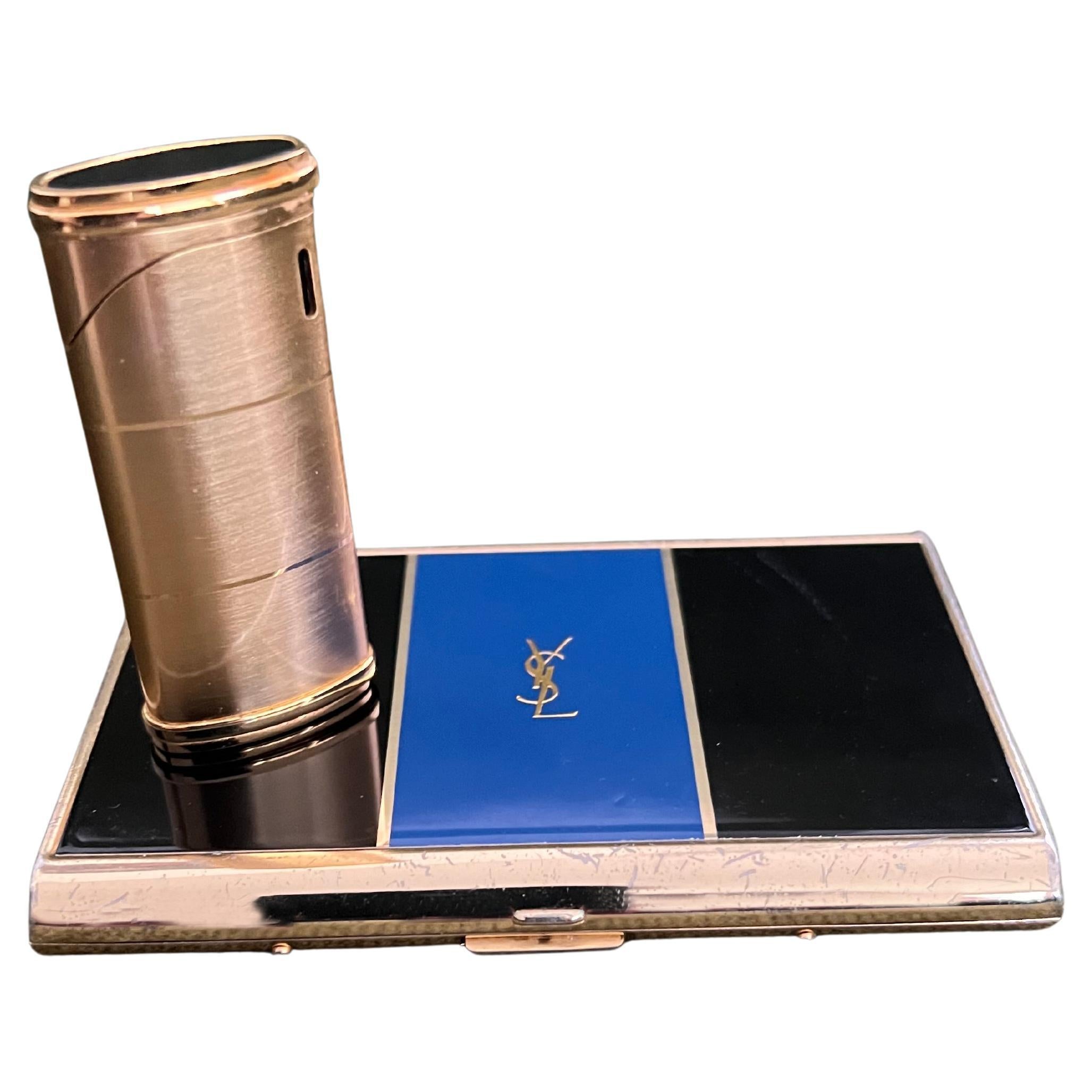 Vintage “YSL” Yves Saint Laurent Retro Cigarette Case & Lighter Set “Circa 1980