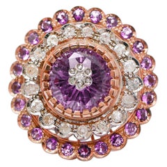 Amethysts, Diamonds, Rose Gold and Silver Ring.