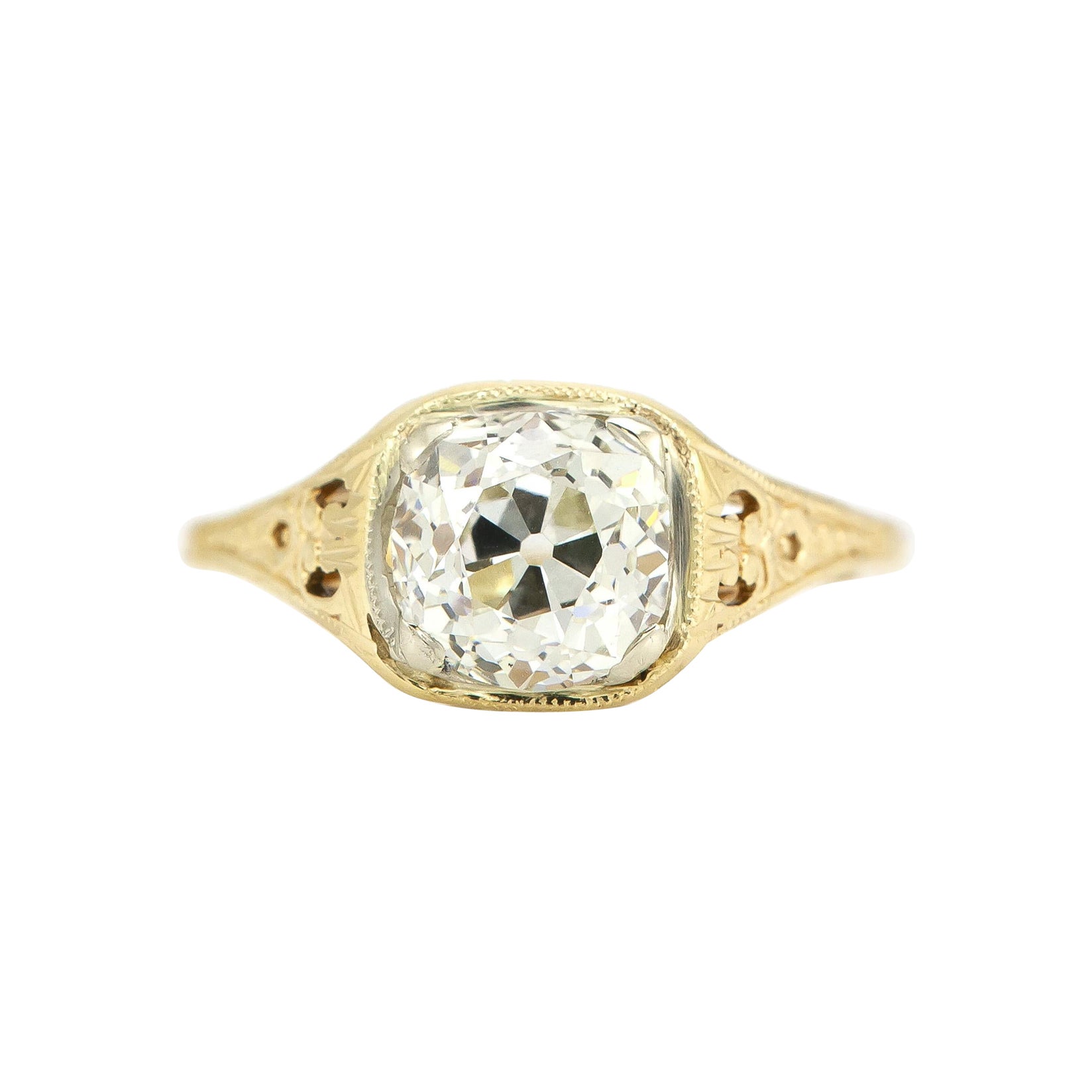 Antique Edwardian 1900s 1.56 Carat Old Mine Cut Diamond Engagement Ring