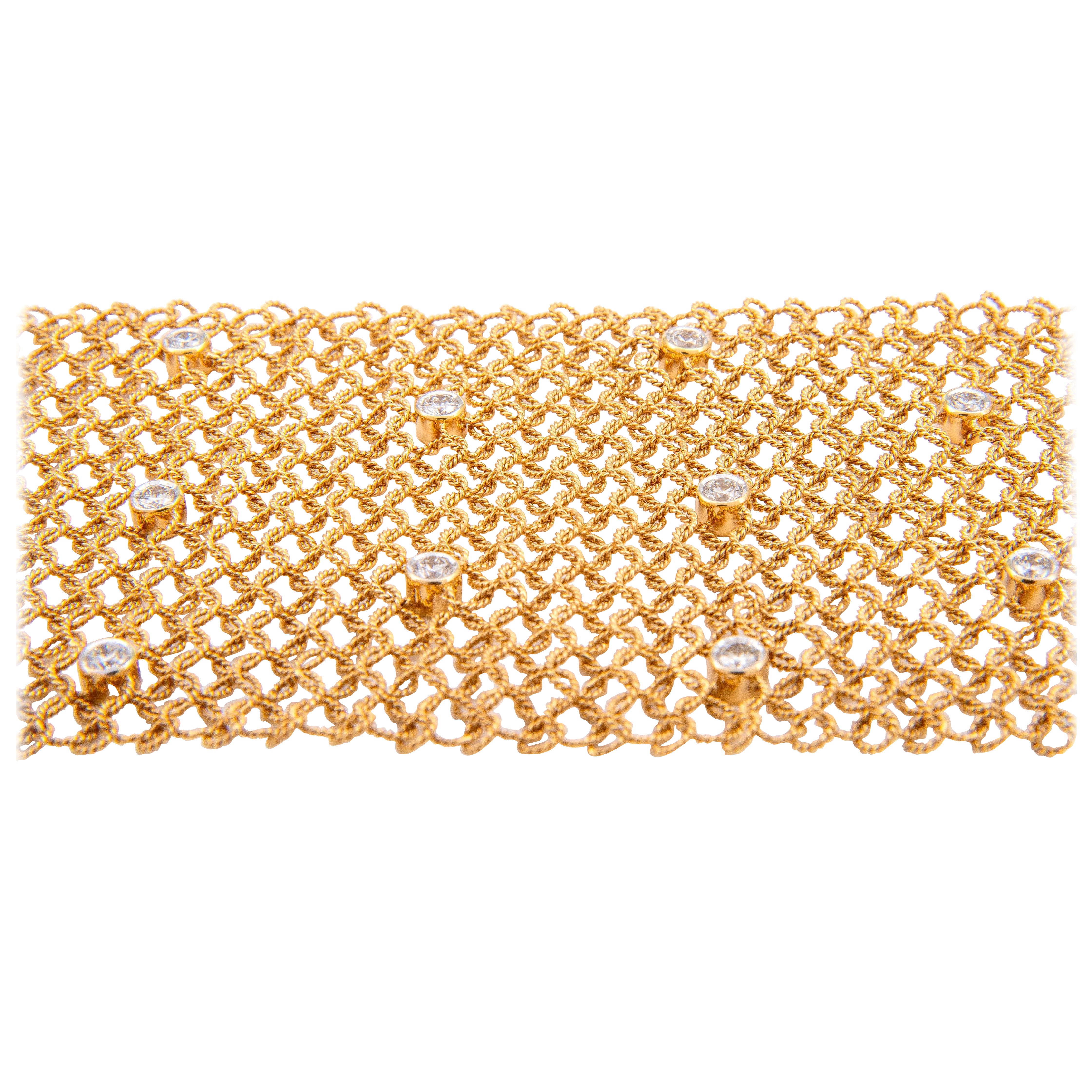 Italian Made 2.40ct Diamond & 18k Yellow Gold Lace Bracelet