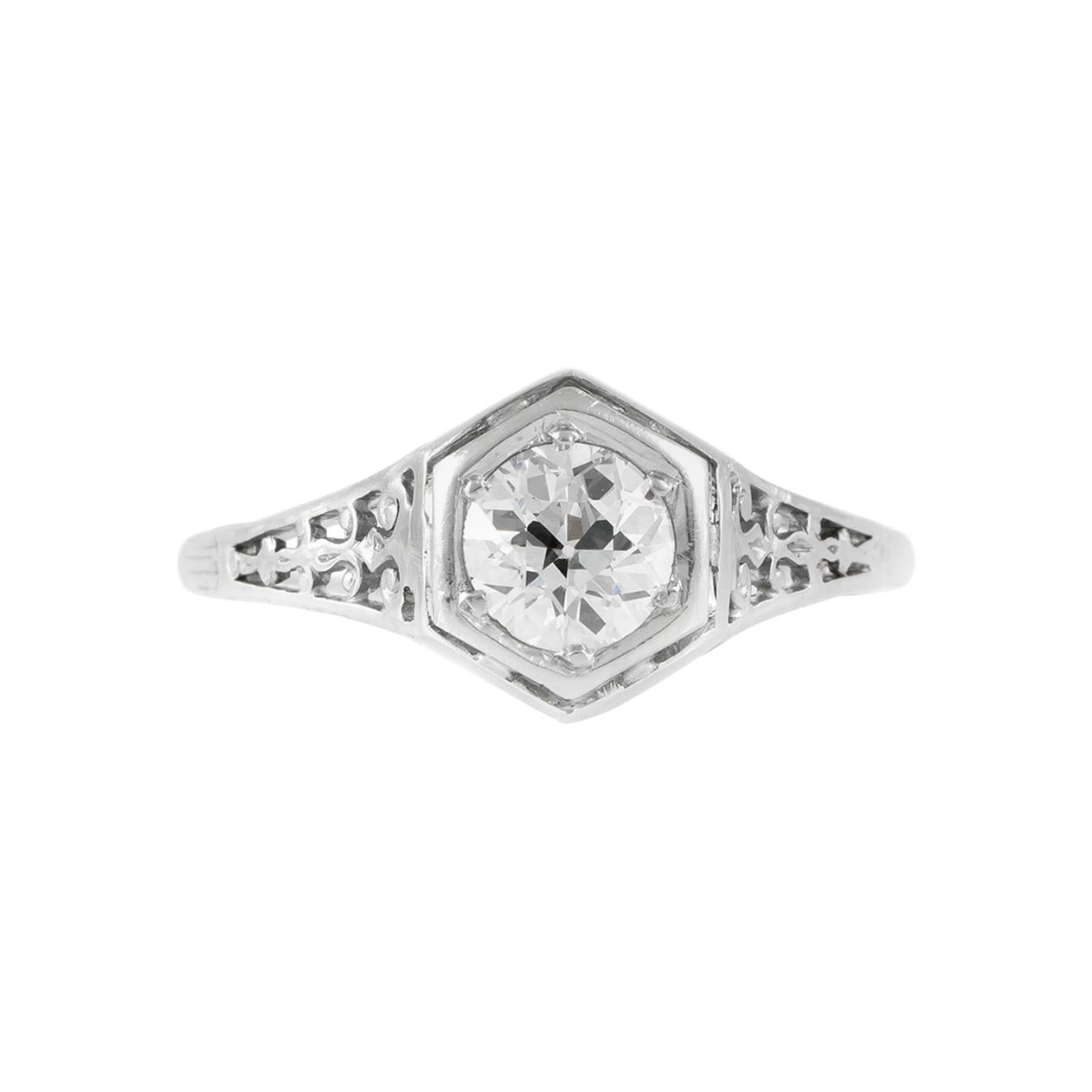 Antique Edwardian 1900s 0.75 Carat Old European Cut Diamond Engagement Ring