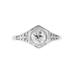 Antique Edwardian 1900s 0.75 Carat Old European Cut Diamond Engagement Ring