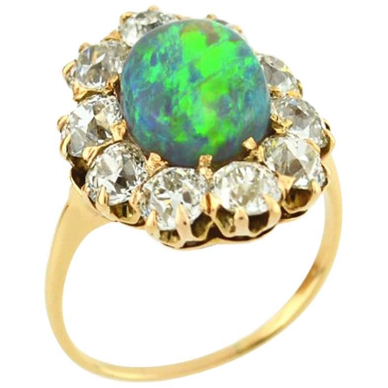 Victorian Opal Diamond Gold Cluster Ring For Sale
