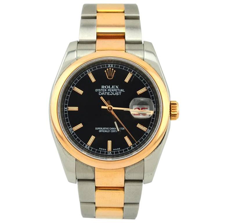 Rolex Yellow Gold Stainless Steel Everose Datejust Wristwatch Ref 116201 For Sale