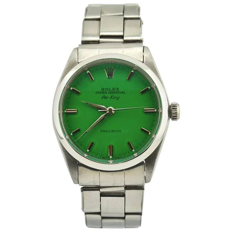 Rolex Stainless Steel Custom Green Dial Air-King Automatic Wristwatch Ref 5500  For Sale