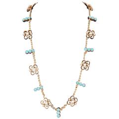 Turquoise and Pearl Necklace in Liberty Style