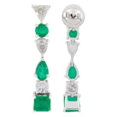 2.4 Carat Emerald Dangle Earrings 1.35 Carat Trillion Diamond 18 Kara White Gold