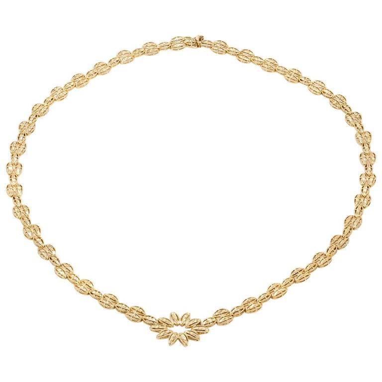 Diamond Cut Marquise Shaped Yellow Gold Chain Link Necklace For Sale at ...