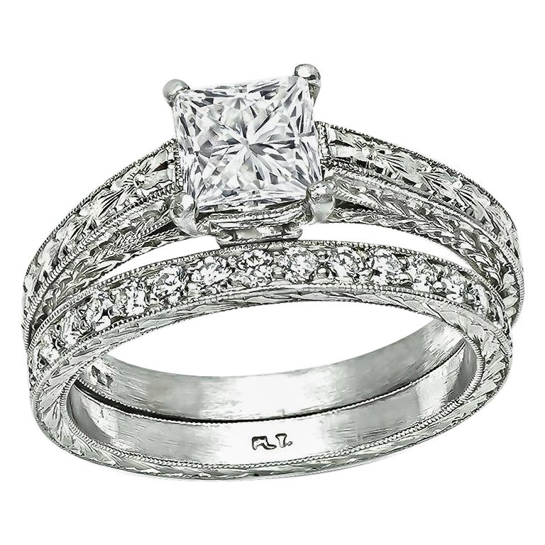 GIA Certified 1.01ct Diamond Engagement Ring and Wedding Band Set