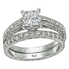 GIA Certified 1.01ct Diamond Engagement Ring and Wedding Band Set
