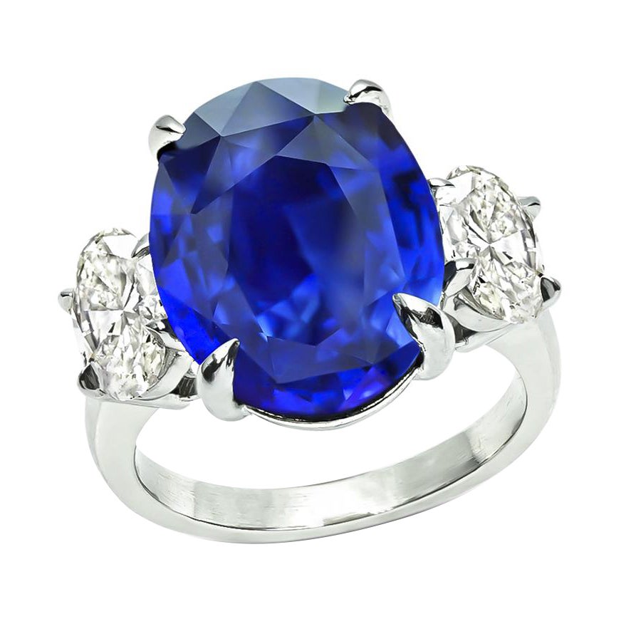 GRS Certified 10.35ct Sapphire 1.53ct Diamond Engagement Ring