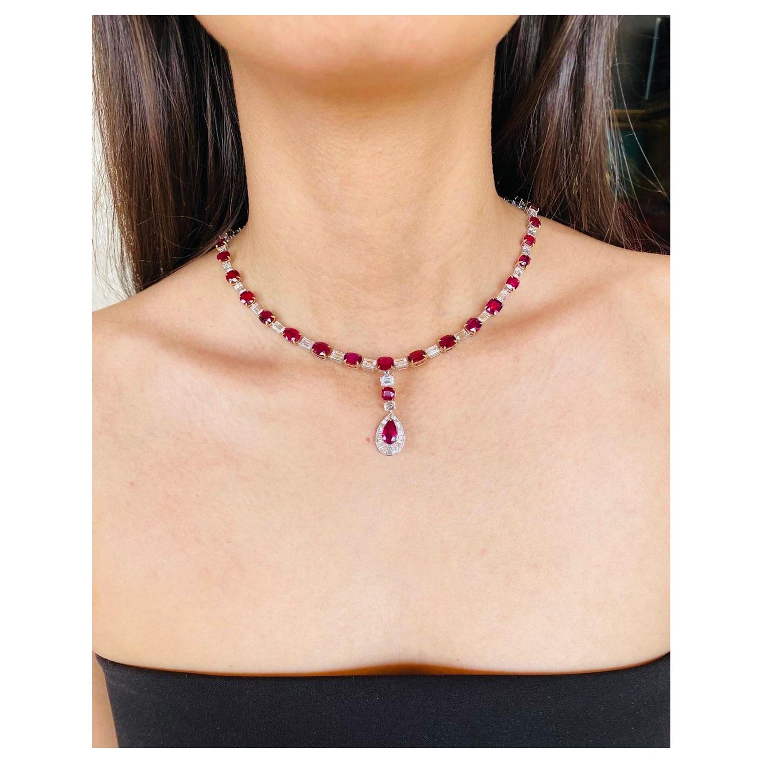 Emilio Jewelry Certified 89.00 Carat Pigeon Blood Burma No Heat Ruby Necklace