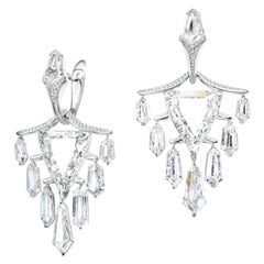 Tapered Chandelier Diamond Earrings in 18k White Gold, Shield-Cut Design