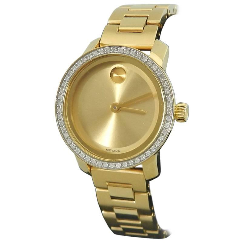 Movado Bold Ladies Gold Stainless Watch with Diamonds
