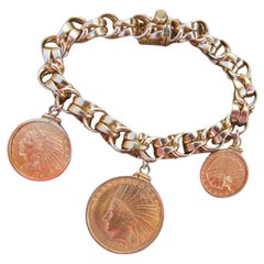 TIFFANY & CO. Retro 14k Yellow Gold Link Bracelet with 3 22k YG Liberty Coins