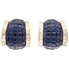 Invisible Set Sapphire Diamond Gold Earrings