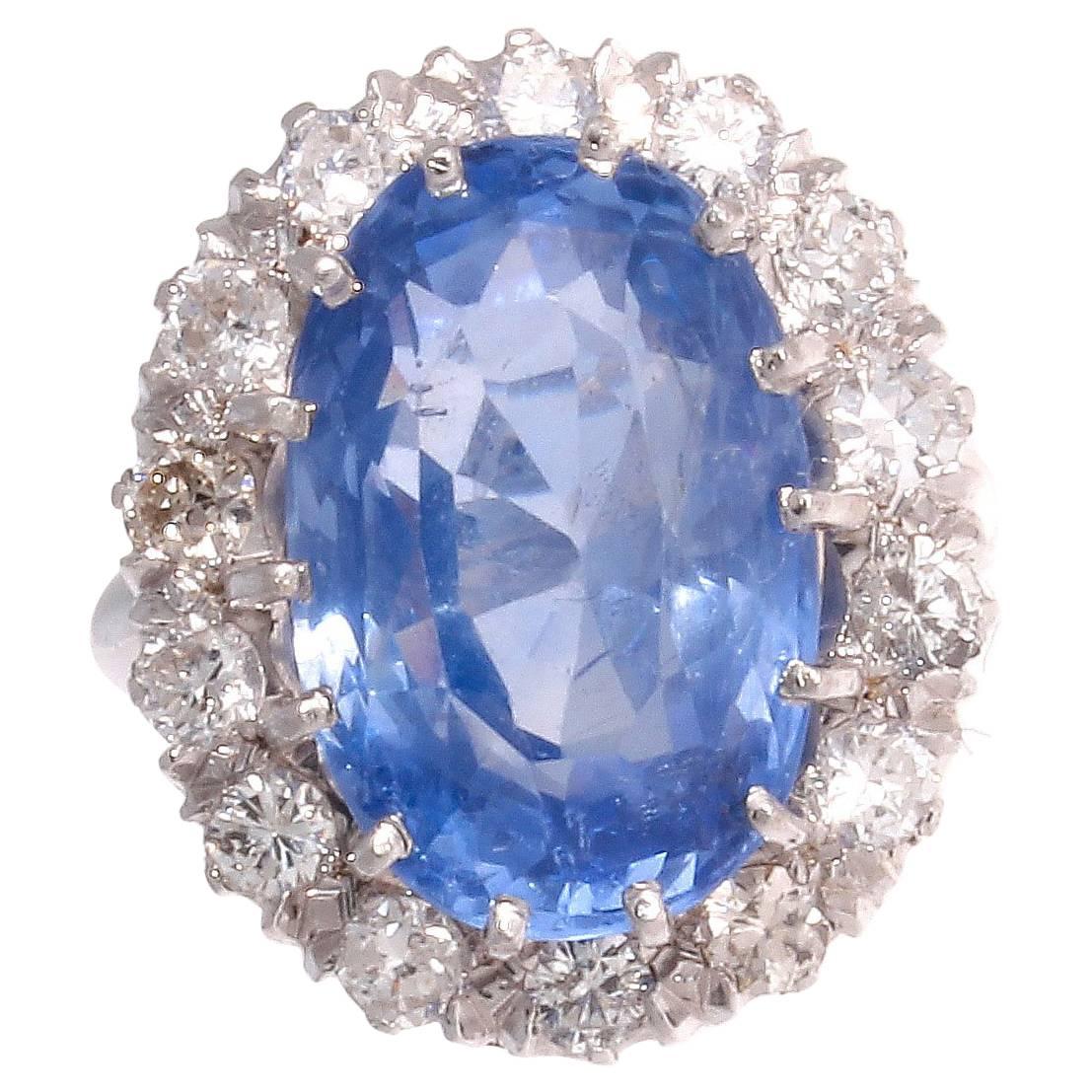 12.55 Carat Natural Sapphire Diamond Gold Engagement Ring