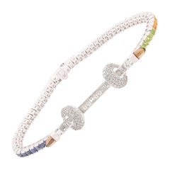 Multi Sapphire Gemstone Bracelet Smoky Diamond Solid 18k White Gold Fine Jewelry